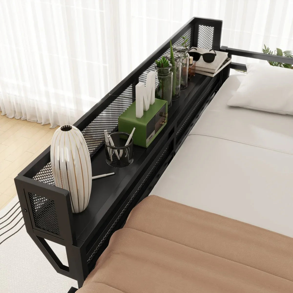 Full Metal Full Size Loft Bed With Ladder And Storage Shelves - Omega Lifestyles