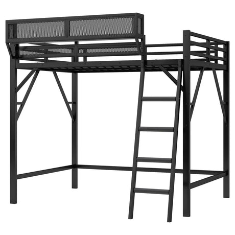 Full Metal Full Size Loft Bed With Ladder And Storage Shelves - Omega Lifestyles