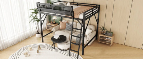 Full Metal Full Size Loft Bed With Ladder And Storage Shelves - Omega Lifestyles