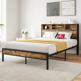 Full Metal Platform Full Bed Frame With Charging Station - Lunara - Omega Lifestyles