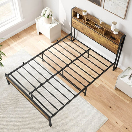 Full Metal Platform Full Bed Frame With Charging Station - Lunara - Omega Lifestyles
