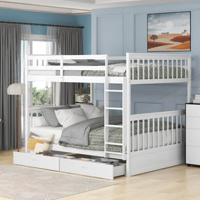 Full-Over-Full Solid Wood White Bunk Bed With Drawers - Omega Lifestyles