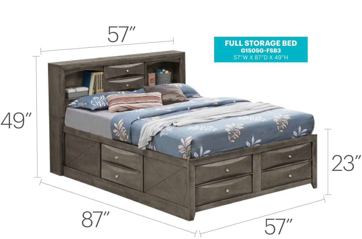 Gray Full Storage Bed Frame With Built - In Organizer - Lunara - Omega Lifestyles