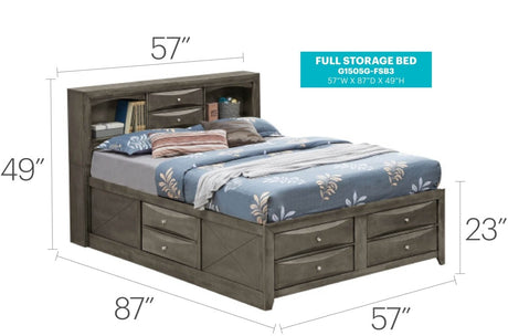Gray Full Storage Bed Frame With Built - In Organizer - Lunara - Omega Lifestyles