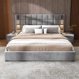King Upholstered Velvet Bed Frame With USB Lamp - Omega Lifestyles