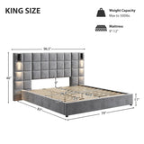 King Upholstered Velvet Bed Frame With USB Lamp - Omega Lifestyles