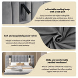 King Upholstered Velvet Bed Frame With USB Lamp - Omega Lifestyles