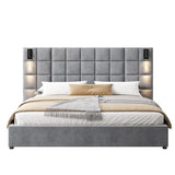 King Upholstered Velvet Bed Frame With USB Lamp - Omega Lifestyles