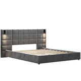 King Upholstered Velvet Bed Frame With USB Lamp - Omega Lifestyles