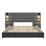 King Upholstered Velvet Bed Frame With USB Lamp - Omega Lifestyles