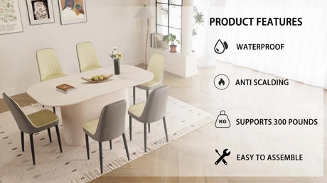 Medieval Modern MDF Dining Table With Six PU Chairs - Omega Lifestyles