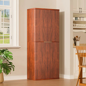 Modern Fluted Walnut Pantry Cabinet With Six Shelves - Omega Lifestyles