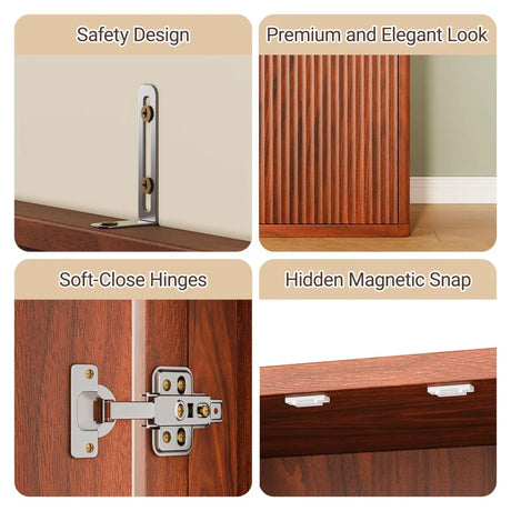 Modern Fluted Walnut Pantry Cabinet With Six Shelves - Omega Lifestyles