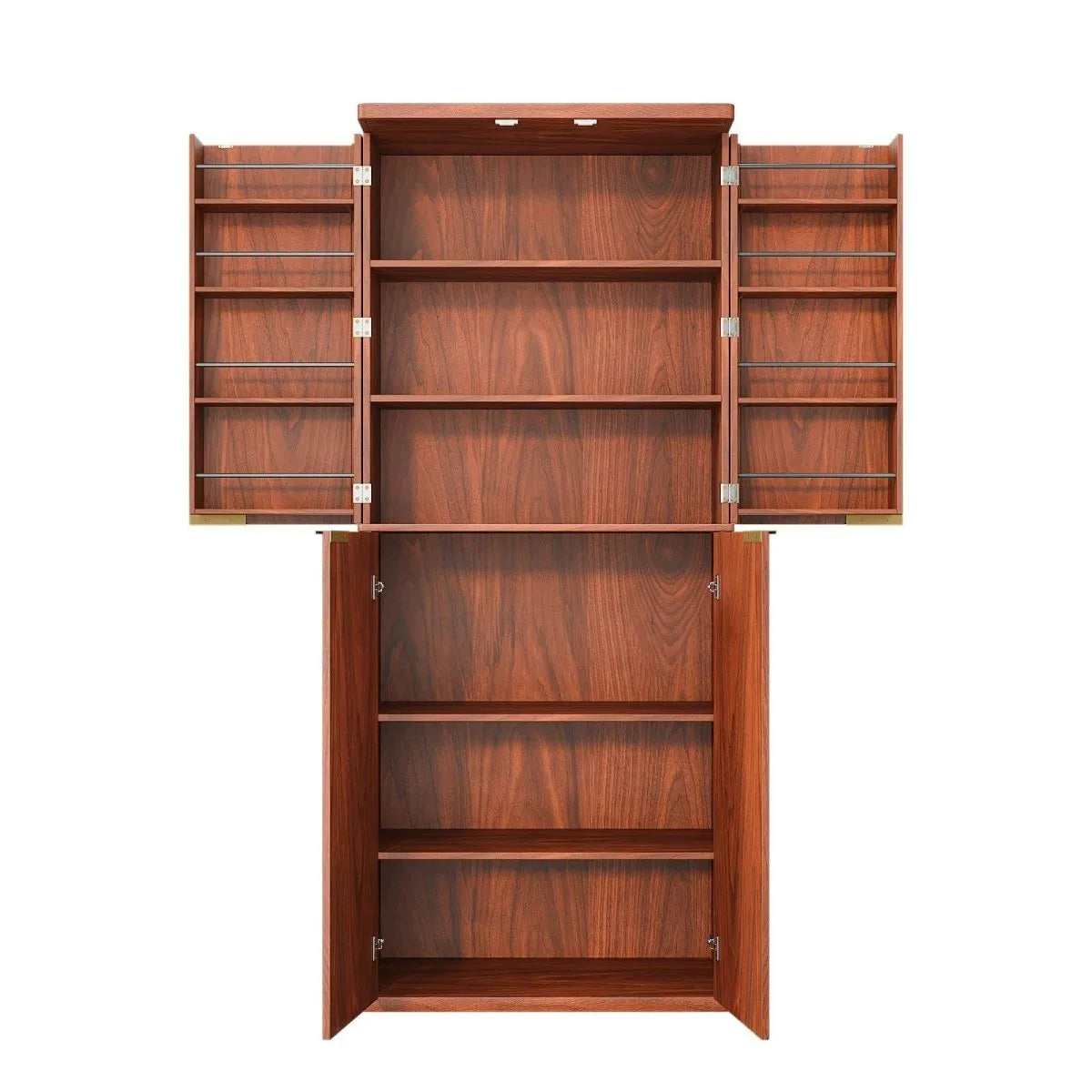 Modern Fluted Walnut Pantry Cabinet With Six Shelves - Omega Lifestyles