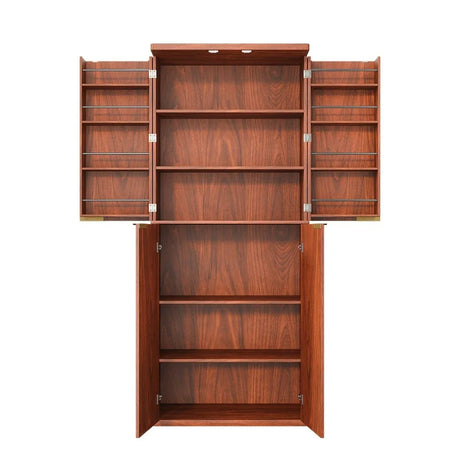 Modern Fluted Walnut Pantry Cabinet With Six Shelves - Omega Lifestyles