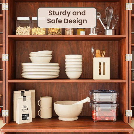 Modern Fluted Walnut Pantry Cabinet With Six Shelves - Omega Lifestyles