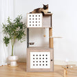Modern Gray White Cat Tree With Litter Box Enclosure - Lunara - Omega Lifestyles