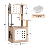 Modern Gray White Cat Tree With Litter Box Enclosure - Lunara - Omega Lifestyles