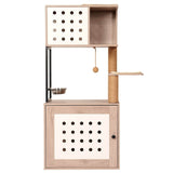 Modern Gray White Cat Tree With Litter Box Enclosure - Lunara - Omega Lifestyles
