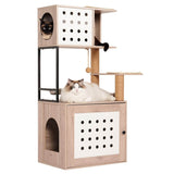 Modern Gray White Cat Tree With Litter Box Enclosure - Lunara - Omega Lifestyles