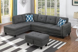 Modern L-Shaped Linen Sectional Sofa With Ottoman And Pillows - Omega Lifestyles
