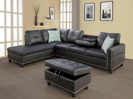 Modern L-Shaped Linen Sectional Sofa With Ottoman And Pillows - Omega Lifestyles