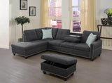 Modern L-Shaped Linen Sectional Sofa With Ottoman And Pillows - Omega Lifestyles