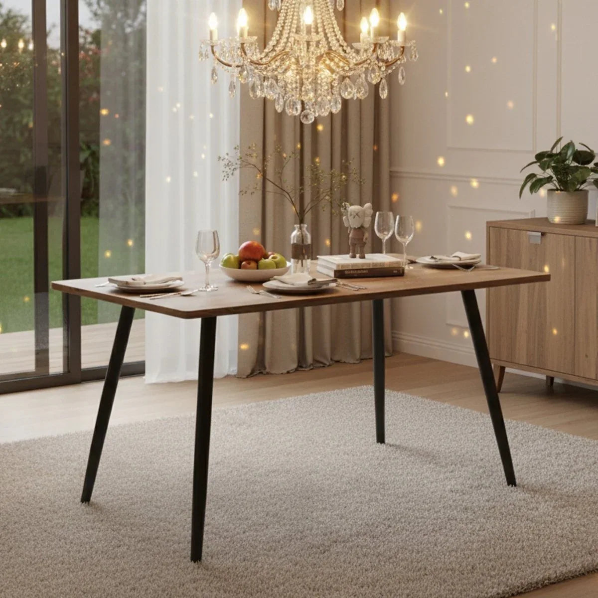 Modern MDF Wood Rectangle Dining Table With Chairs Set - Omega Lifestyles