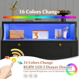 Modern Tall Dresser With 5 Spacious Drawers And LED Lights - Omega Lifestyles