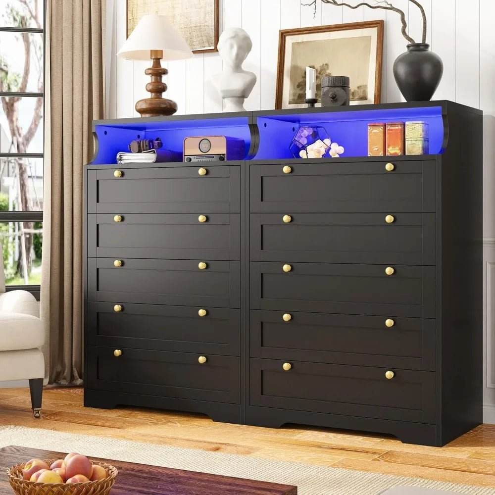 Modern Tall Dresser With 5 Spacious Drawers And LED Lights - Omega Lifestyles