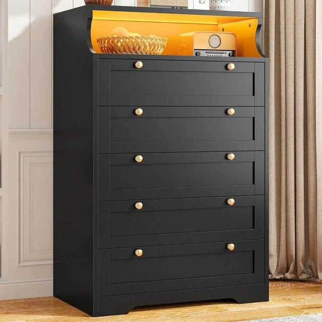 Modern Tall Dresser With 5 Spacious Drawers And LED Lights - Omega Lifestyles