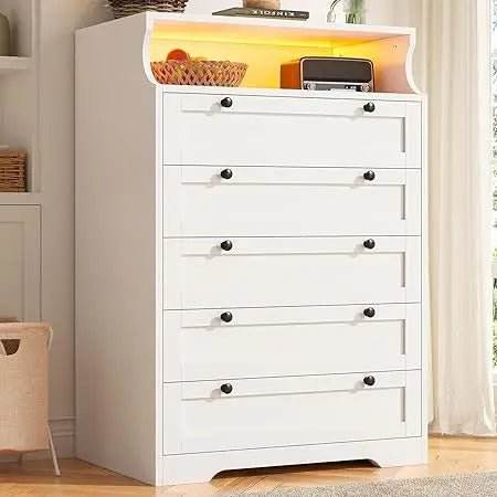 Modern Tall Dresser With 5 Spacious Drawers And LED Lights - Omega Lifestyles