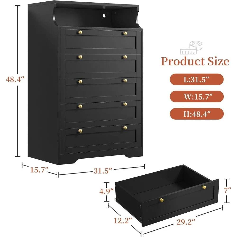 Modern Tall Dresser With 5 Spacious Drawers And LED Lights - Omega Lifestyles