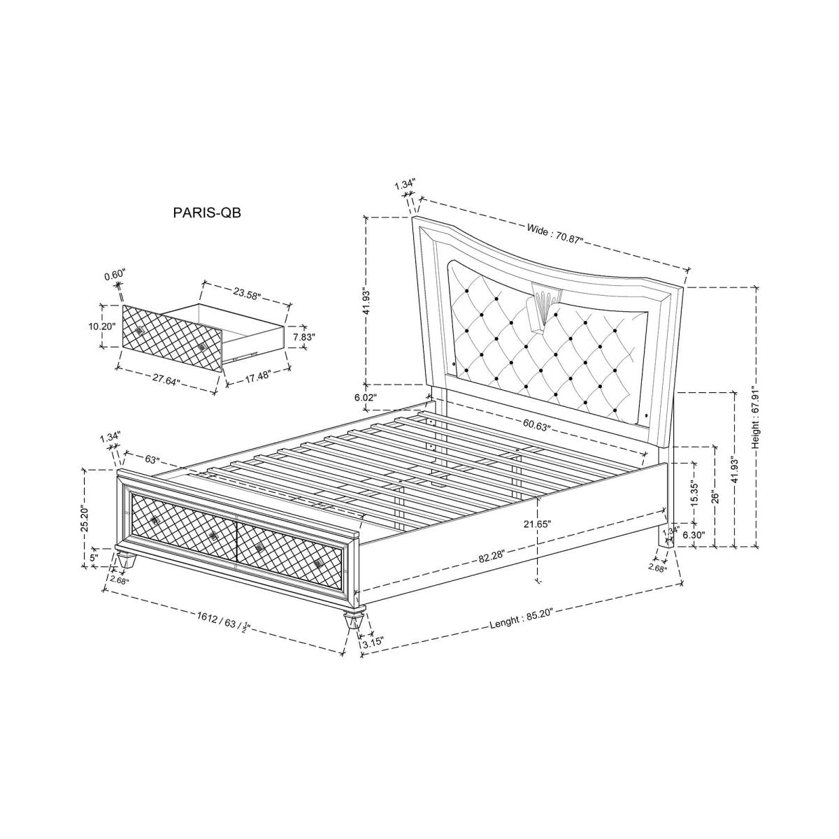 Queen Glam Panel Bed With LED Headboard Solid Wood MDF - Lunara - Omega Lifestyles