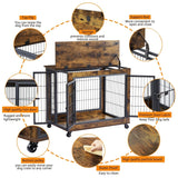Rustic Brown Furniture Dog Crate With Rolling Casters - Omega Lifestyles