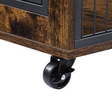 Rustic Brown Furniture Dog Crate With Rolling Casters - Omega Lifestyles