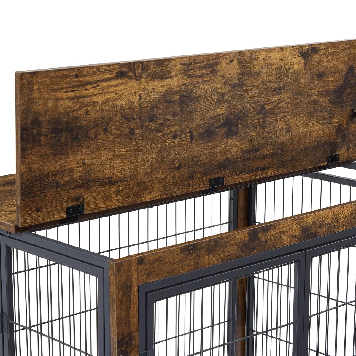 Rustic Brown Furniture Dog Crate With Rolling Casters - Omega Lifestyles