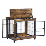 Rustic Brown Furniture Dog Crate With Rolling Casters - Omega Lifestyles