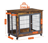 Rustic Brown Furniture Dog Crate With Rolling Casters - Omega Lifestyles