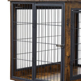 Rustic Brown Furniture Dog Crate With Rolling Casters - Omega Lifestyles
