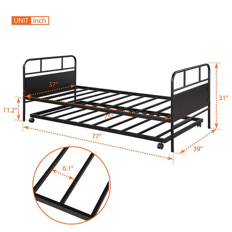 Twin Metal Daybed Frame With Trundle Built - In Casters - Merax - Omega Lifestyles