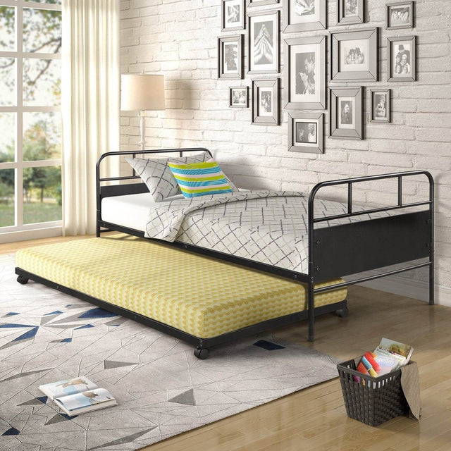 Twin Metal Daybed Frame With Trundle Built - In Casters - Merax - Omega Lifestyles