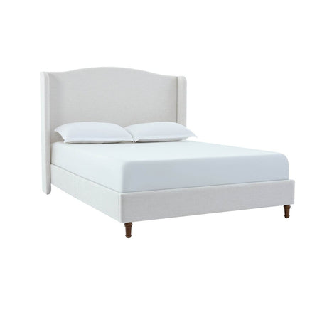 King Minimalist Upholstered Wingback Bed Frame Ivory - Minimalist Designs - Omega Lifestyles