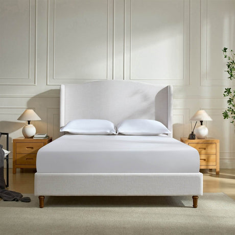 King Minimalist Upholstered Wingback Bed Frame Ivory - Minimalist Designs - Omega Lifestyles