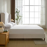 King Minimalist Upholstered Wingback Bed Frame Ivory - Minimalist Designs - Omega Lifestyles