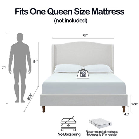 Queen Minimalist Upholstered Wingback Chenille Bed Frame - Minimalist Designs - Omega Lifestyles