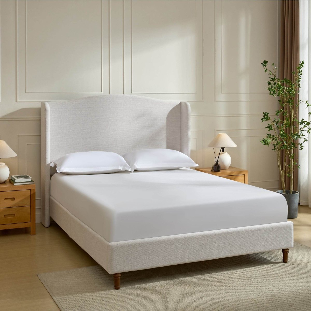 Queen Minimalist Upholstered Wingback Chenille Bed Frame - Minimalist Designs - Omega Lifestyles