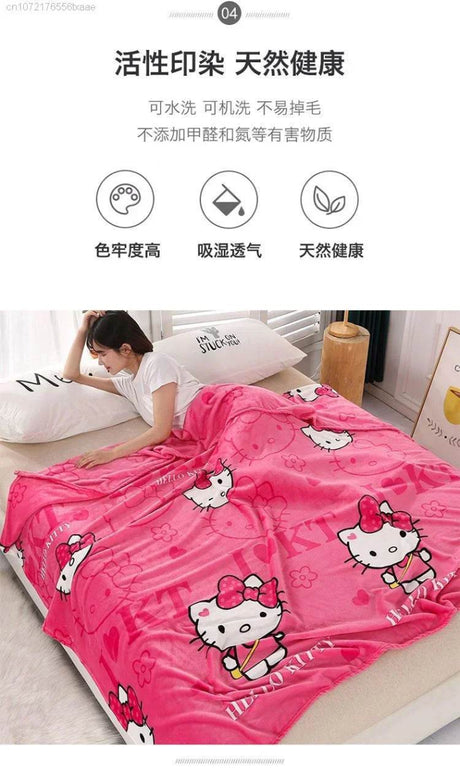 Hello Kitty Plush Cartoon Coral Fleece Blanket - Omega Lifestyles