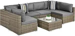 7-Piece Modular Outdoor Wicker Patio Sectional Set - Omega Lifestyles