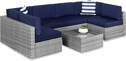 7-Piece Modular Outdoor Wicker Patio Sectional Set - Omega Lifestyles